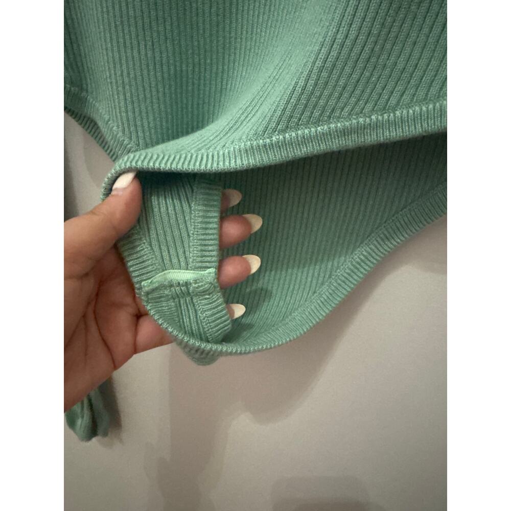 Free People Pretty in Pointelle Green Bodysuit Small Turtleneck Lace Crochet - Picture 4 of 5
